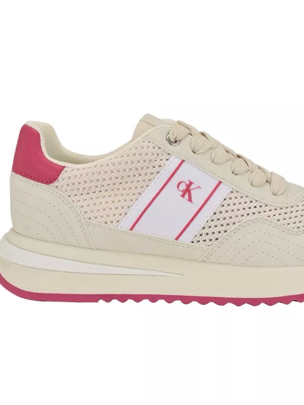 Calvin Klein Cream and Pink Mesh Low-Top Sneaker
